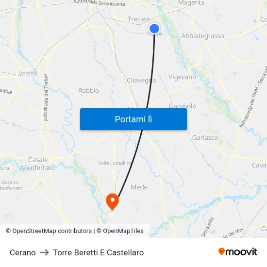 Cerano to Torre Beretti E Castellaro map