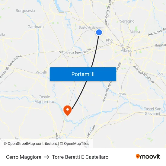 Cerro Maggiore to Torre Beretti E Castellaro map