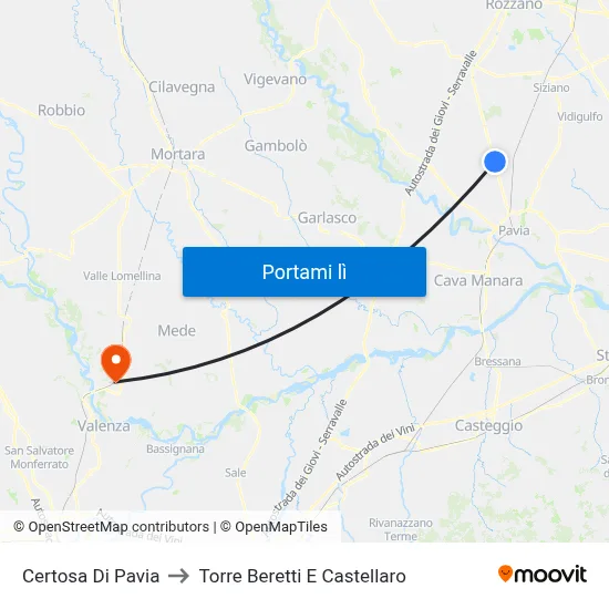 Certosa Di Pavia to Torre Beretti E Castellaro map