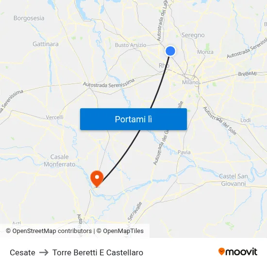 Cesate to Torre Beretti E Castellaro map