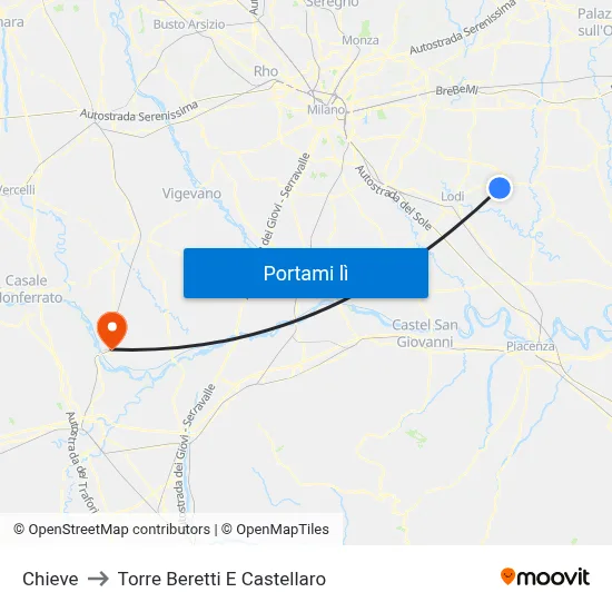 Chieve to Torre Beretti E Castellaro map