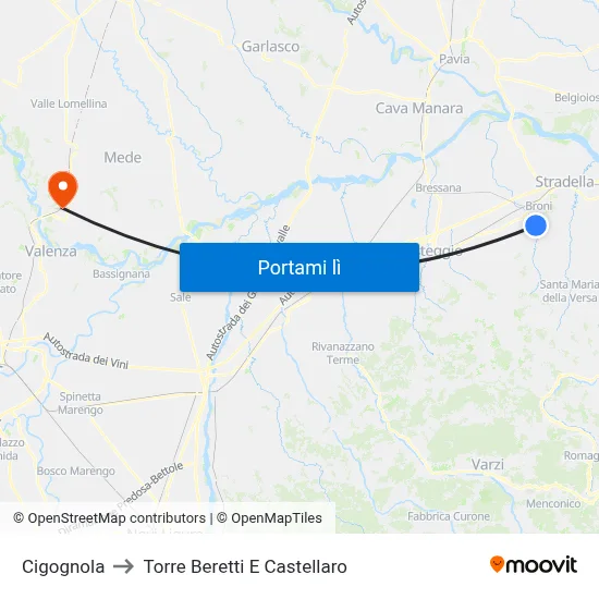 Cigognola to Torre Beretti E Castellaro map