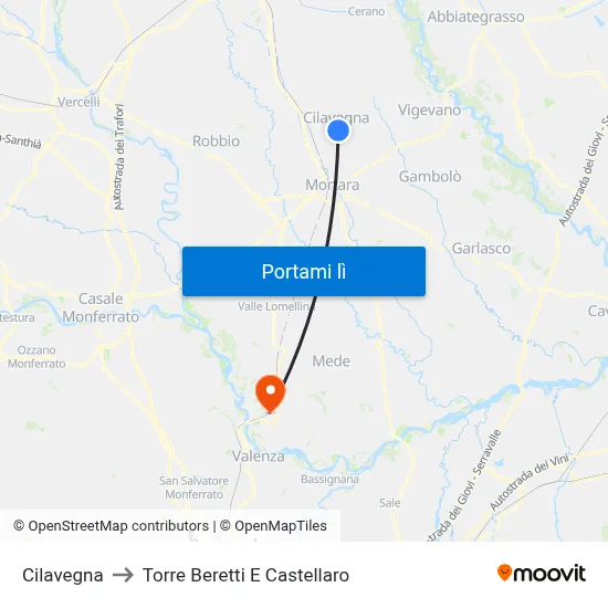 Cilavegna to Torre Beretti E Castellaro map
