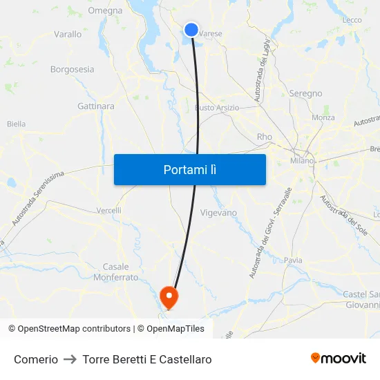 Comerio to Torre Beretti E Castellaro map
