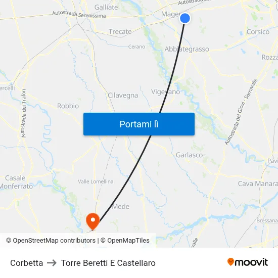 Corbetta to Torre Beretti E Castellaro map
