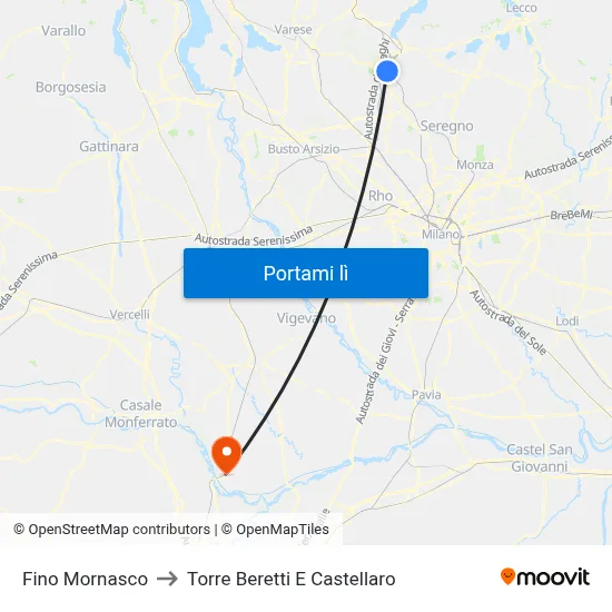 Fino Mornasco to Torre Beretti E Castellaro map