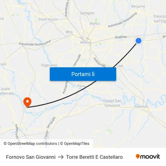 Fornovo San Giovanni to Torre Beretti E Castellaro map