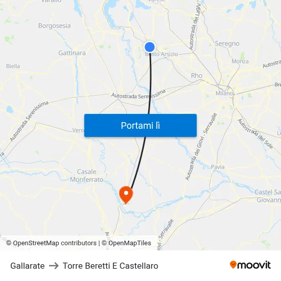 Gallarate to Torre Beretti E Castellaro map