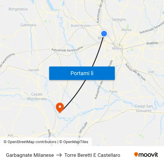 Garbagnate Milanese to Torre Beretti E Castellaro map