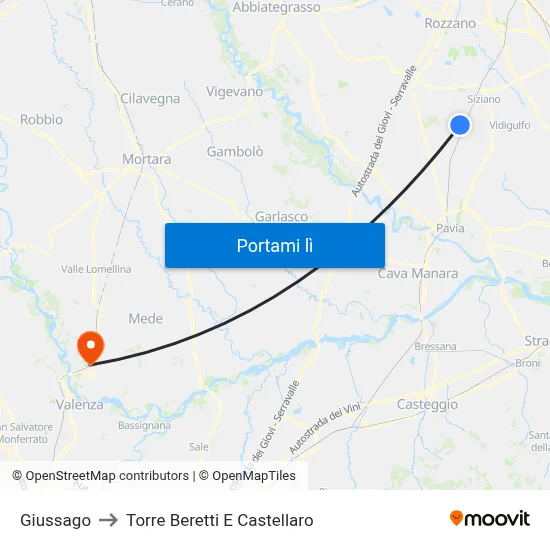 Giussago to Torre Beretti E Castellaro map