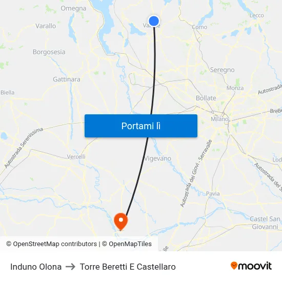 Induno Olona to Torre Beretti E Castellaro map