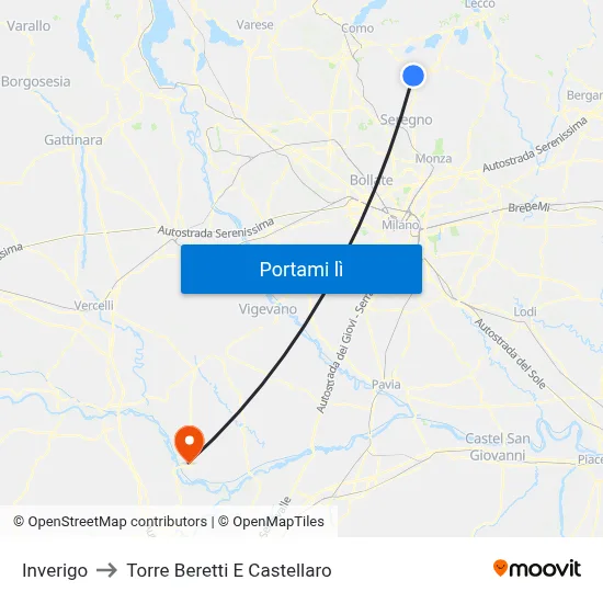 Inverigo to Torre Beretti E Castellaro map