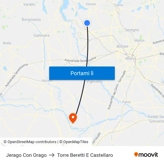 Jerago Con Orago to Torre Beretti E Castellaro map