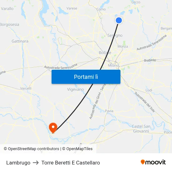 Lambrugo to Torre Beretti E Castellaro map