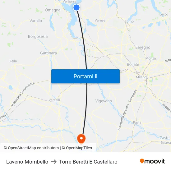 Laveno-Mombello to Torre Beretti E Castellaro map