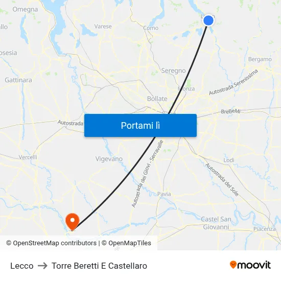 Lecco to Torre Beretti E Castellaro map