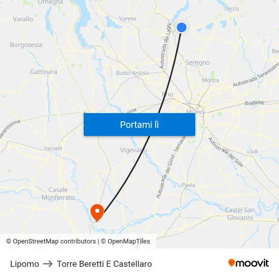Lipomo to Torre Beretti E Castellaro map