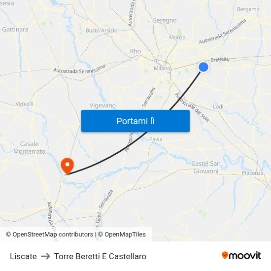 Liscate to Torre Beretti E Castellaro map