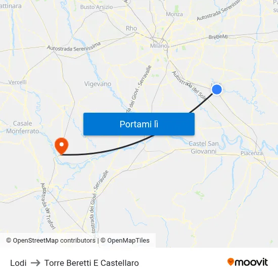 Lodi to Torre Beretti E Castellaro map