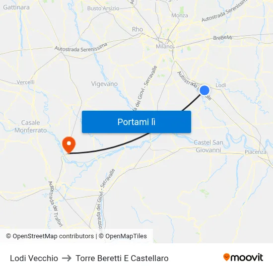 Lodi Vecchio to Torre Beretti E Castellaro map