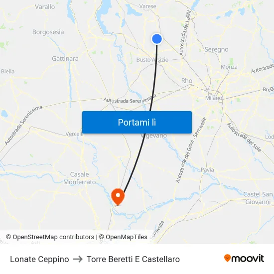 Lonate Ceppino to Torre Beretti E Castellaro map