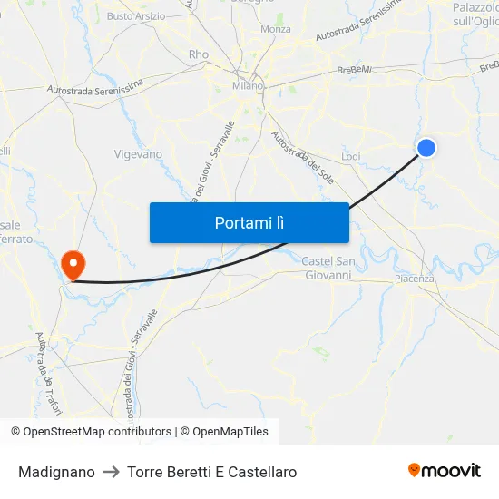 Madignano to Torre Beretti E Castellaro map