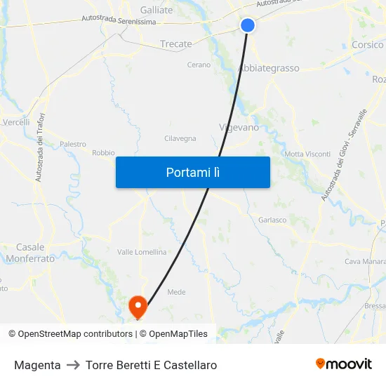 Magenta to Torre Beretti E Castellaro map