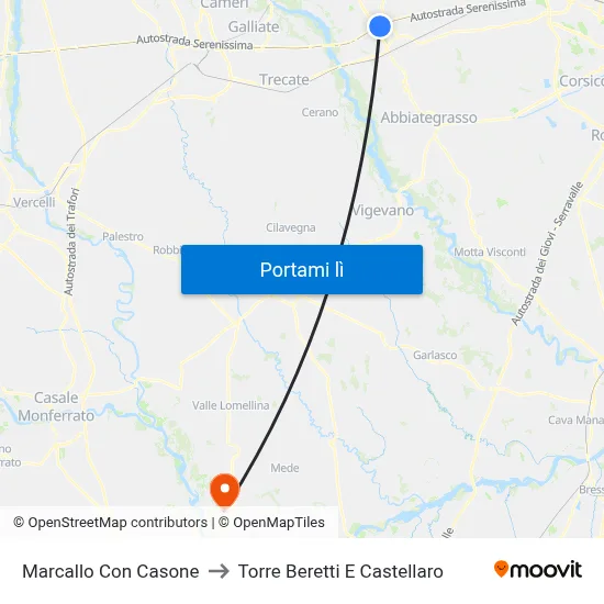 Marcallo Con Casone to Torre Beretti E Castellaro map