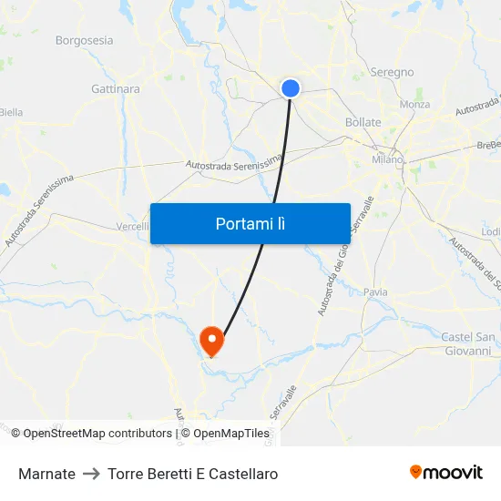 Marnate to Torre Beretti E Castellaro map