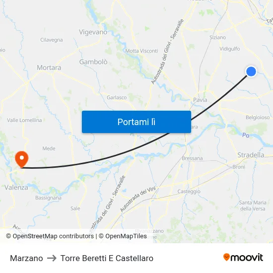 Marzano to Torre Beretti E Castellaro map