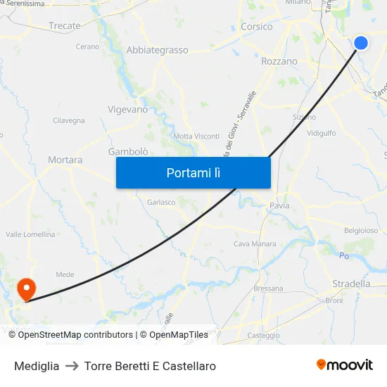 Mediglia to Torre Beretti E Castellaro map
