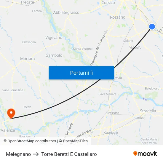 Melegnano to Torre Beretti E Castellaro map