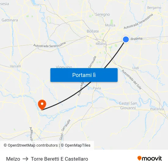 Melzo to Torre Beretti E Castellaro map