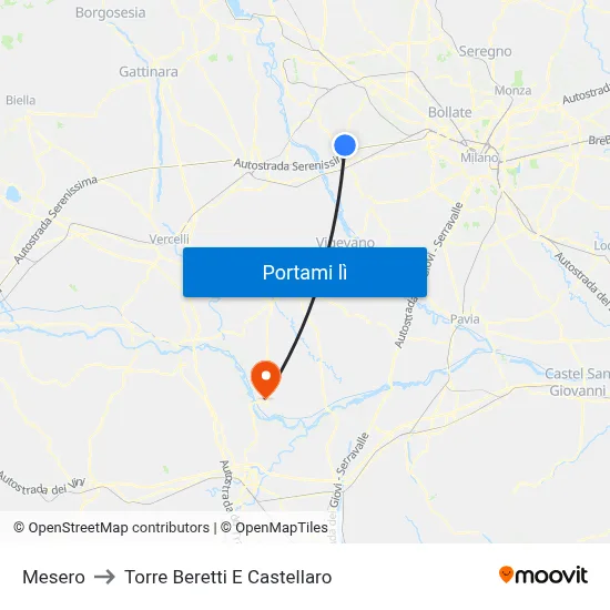 Mesero to Torre Beretti E Castellaro map