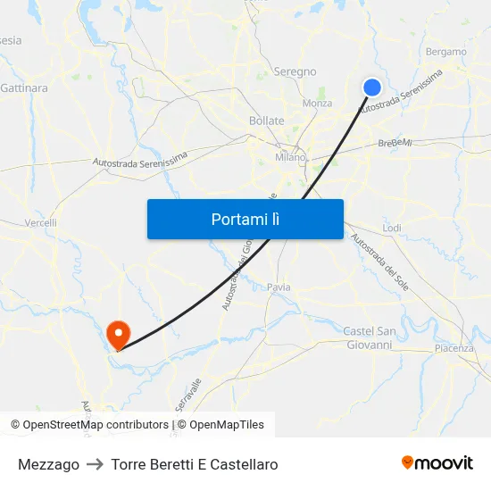 Mezzago to Torre Beretti E Castellaro map