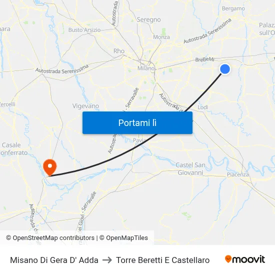 Misano Di Gera D' Adda to Torre Beretti E Castellaro map