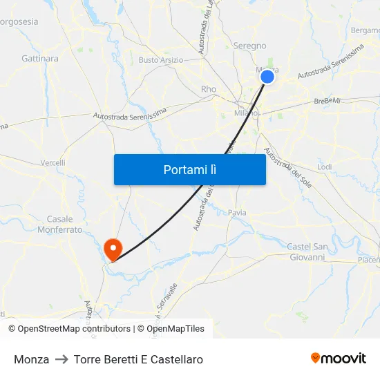 Monza to Torre Beretti E Castellaro map