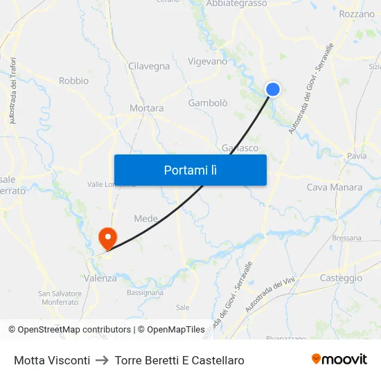 Motta Visconti to Torre Beretti E Castellaro map