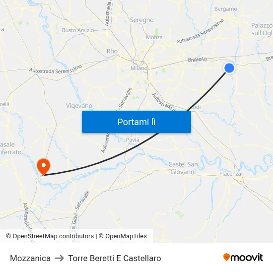 Mozzanica to Torre Beretti E Castellaro map