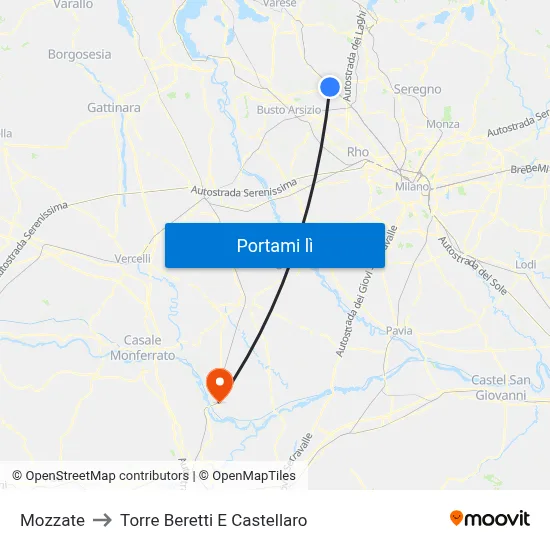 Mozzate to Torre Beretti E Castellaro map