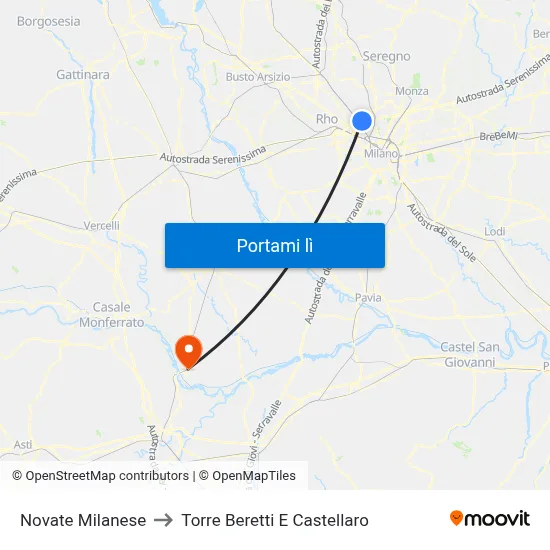 Novate Milanese to Torre Beretti E Castellaro map