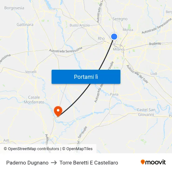 Paderno Dugnano to Torre Beretti E Castellaro map