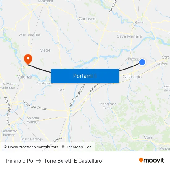 Pinarolo Po to Torre Beretti E Castellaro map