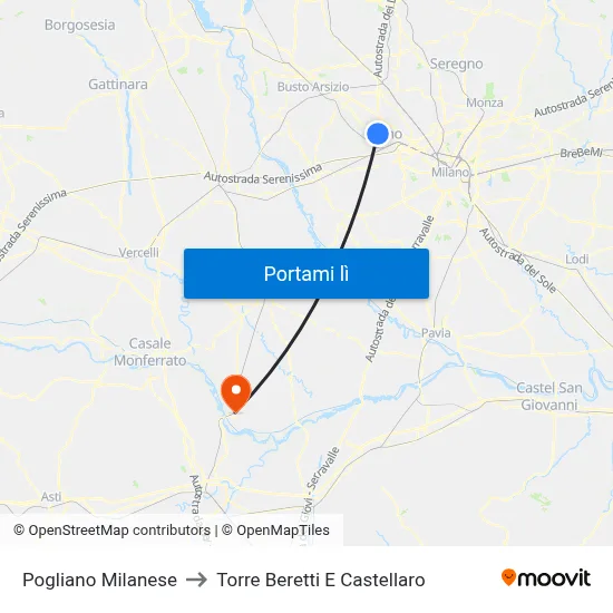 Pogliano Milanese to Torre Beretti E Castellaro map