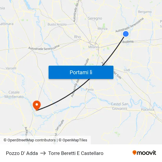 Pozzo D' Adda to Torre Beretti E Castellaro map