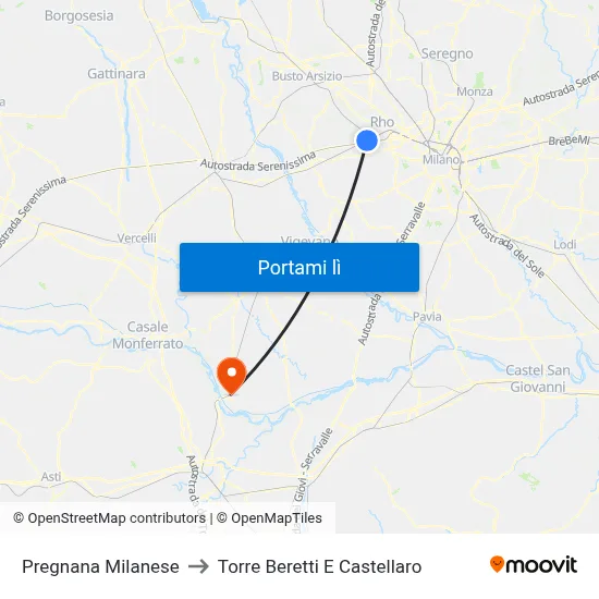 Pregnana Milanese to Torre Beretti E Castellaro map