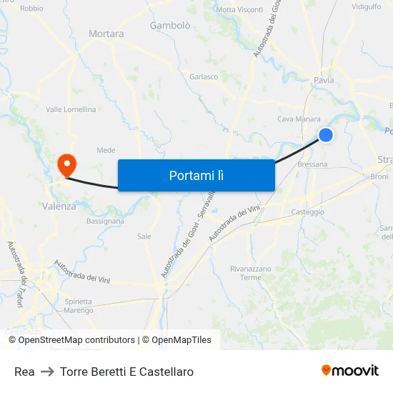 Rea to Torre Beretti E Castellaro map