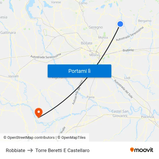 Robbiate to Torre Beretti E Castellaro map
