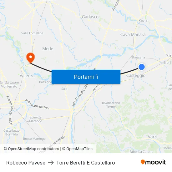 Robecco Pavese to Torre Beretti E Castellaro map