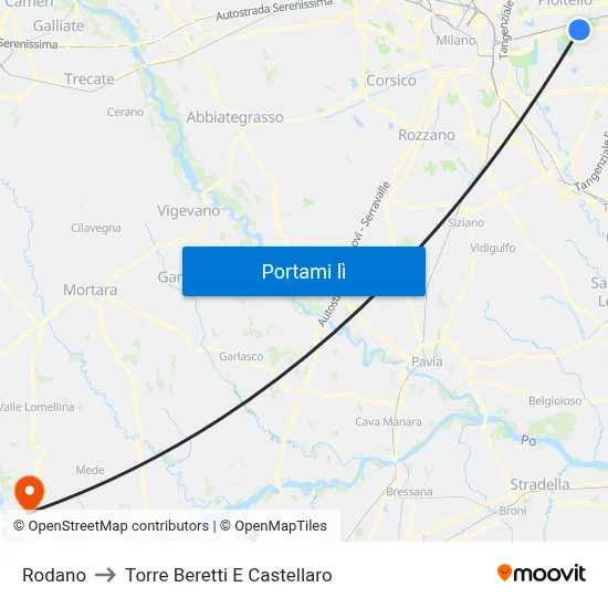 Rodano to Torre Beretti E Castellaro map